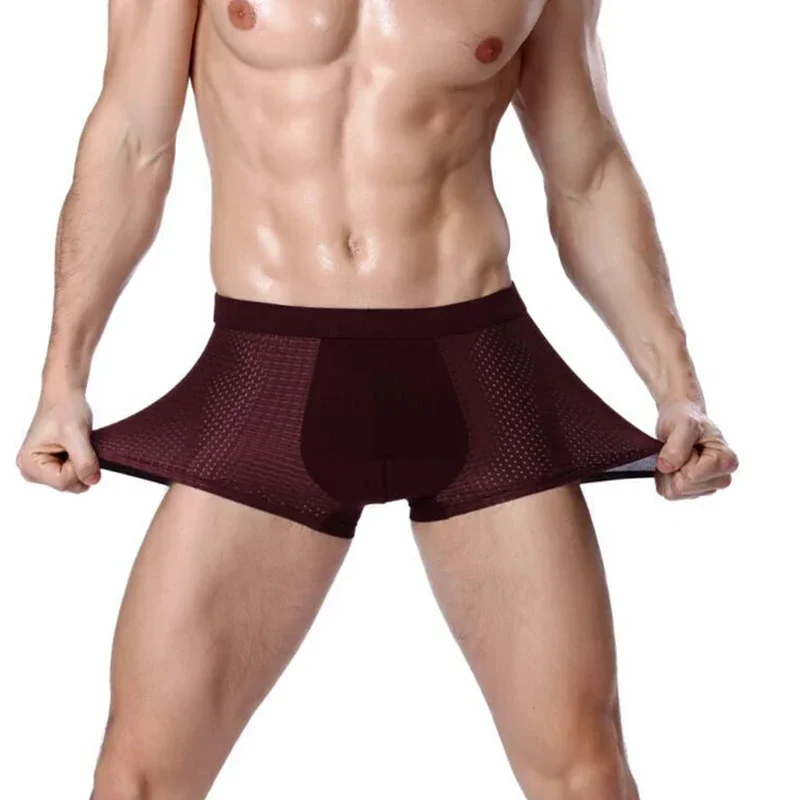 Men\'s Bamboo Underpants Men Summer Mesh Boxershorts Breathable Hombre Hole Soft Sexy Panties Male Boxer Shorts