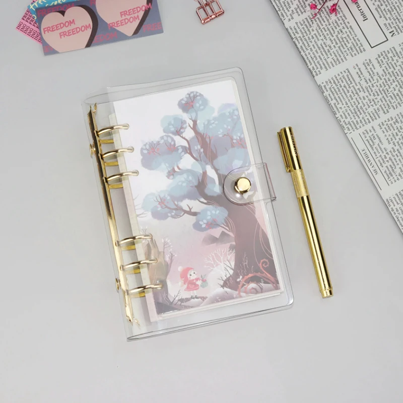 A6 A5 Transparent Loose Leaf Binder Notebook Gold plating Inner Core Cover Note Book Journal Planner Office Stationery Supplies