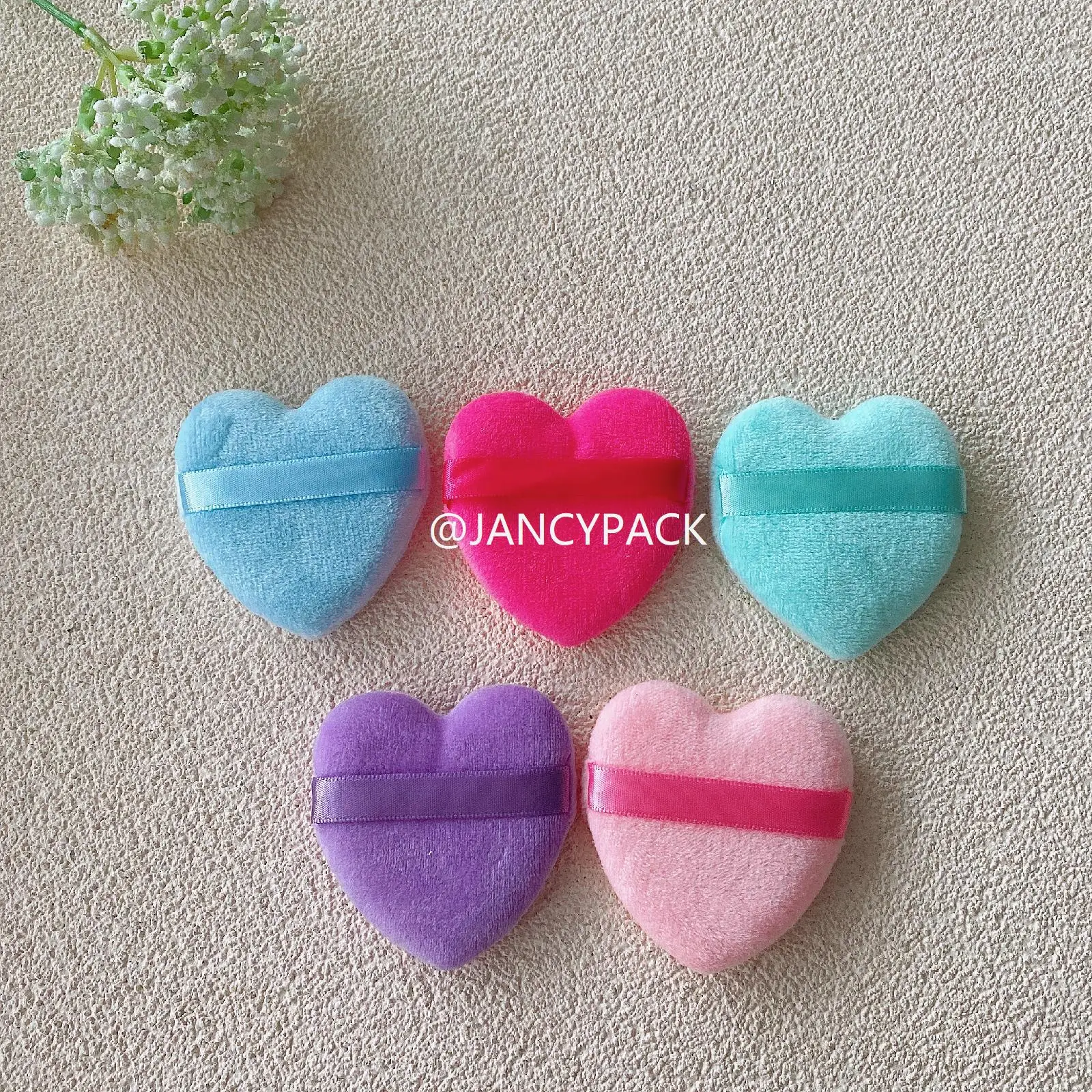 50pc Colorful Makeup Tool Soft Makeup Pure Body Face Pink Black White Velvet Heart Shape Cosmetic Makeup Powder Puff With Handle