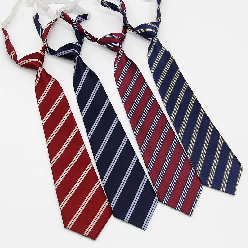 JK Lazy Ties Free Knot Striped Navy Necktie College Student Polyester Black Lazy-tie School Uniform Shirt Neckwear Unisex Cravat