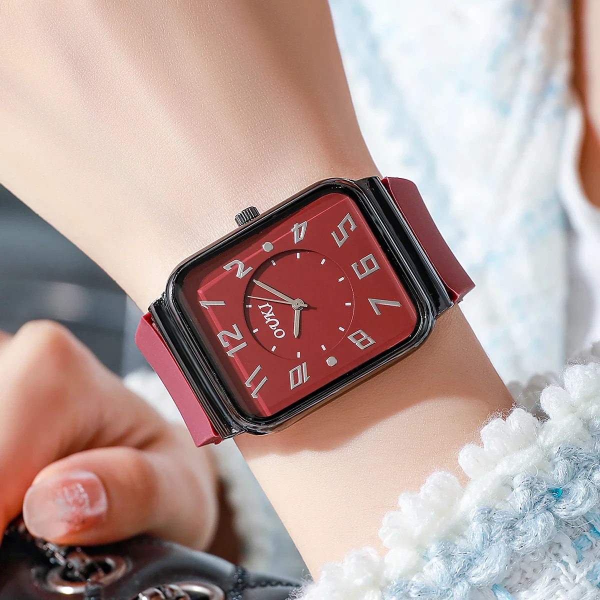 ساعات نسائية مستطيلة الشكل بمينا عربي كاجوال بحزام سيليكون كوارتز ساعة يد Reloj Mujer (بدون صندوق)