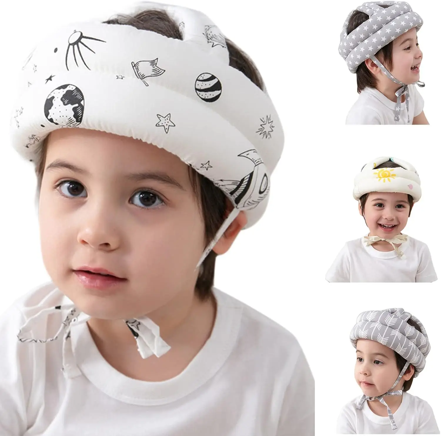 Infant Baby Soft No Bumps Head Protective Hat Adjustable Head Cushion Bumper Bonnet for Crawling Walking