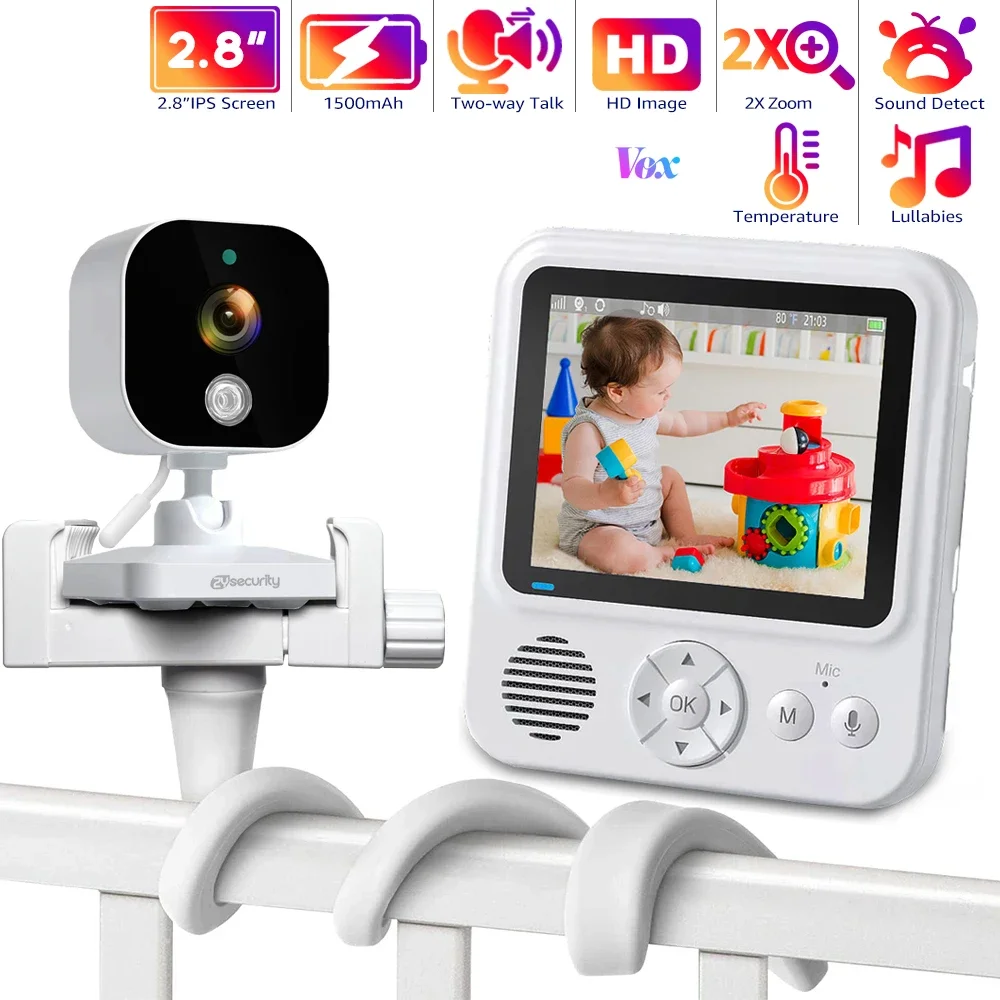 2.8 Inch Video Baby Monitor with Camera and Audio,2X Zoom,IPS Screen,2-Way Talk Night Vision Babysitter No WiFi (Stand included)