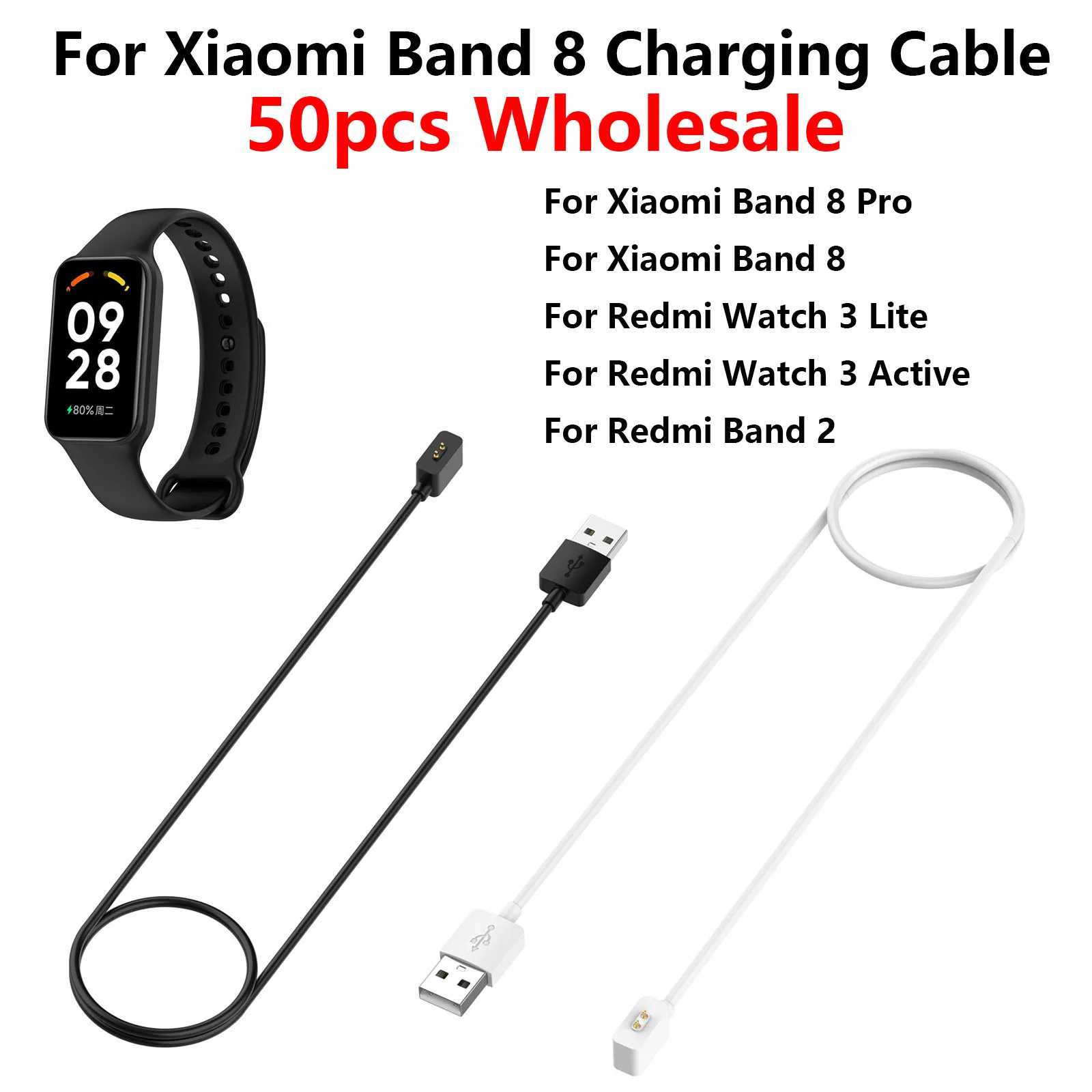 

50pcs Magnetic Charger For Xiaomi Mi Band 8/8 Pro/Redmi Band 2 USB Charging Cable For Redmi Watch 3 Lite/Watch 3 Active/8 Pro