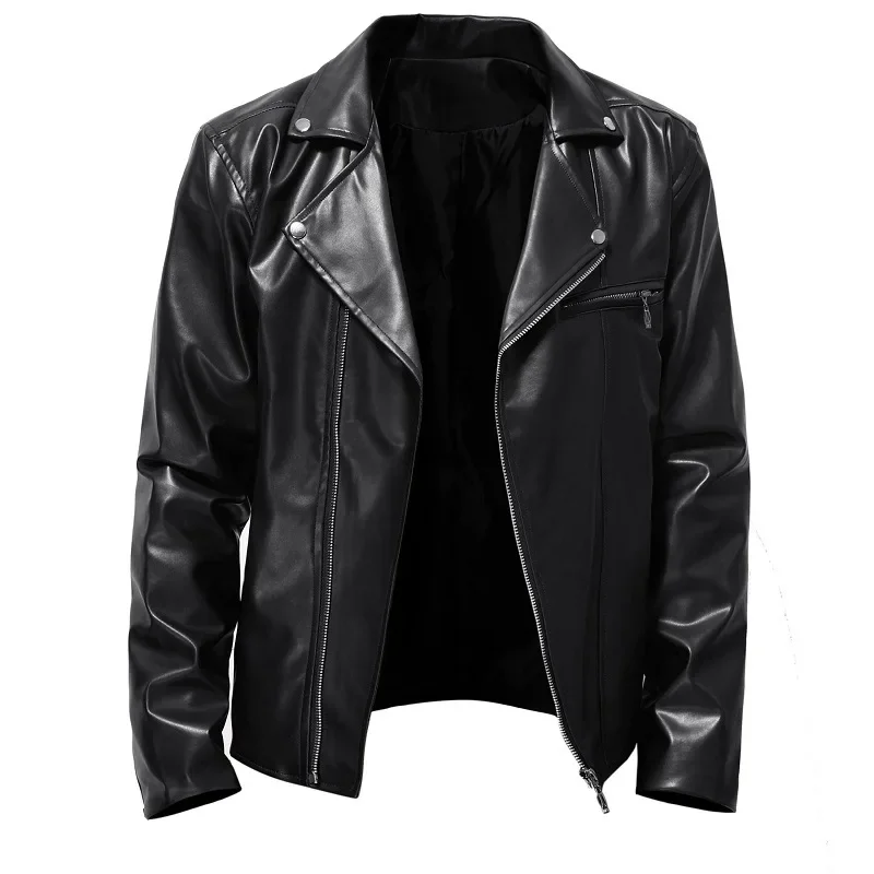 Nueva chaqueta de cuero para hombre de otoño e invierno, chaqueta de cuero para motocicleta con solapa bonita a la moda, Tops Punk Rock