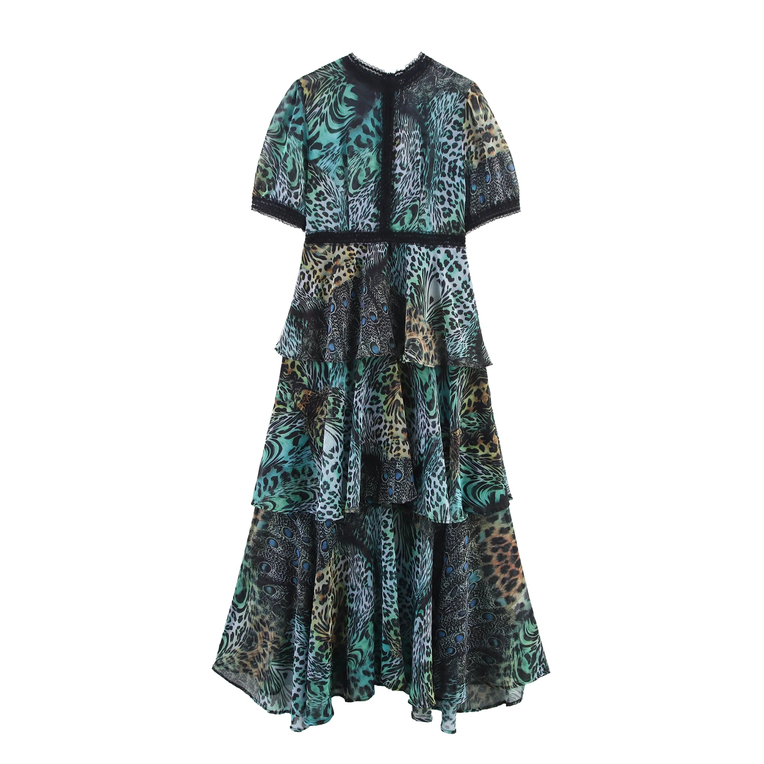 Vestido Maxi E com Estampa Floral, Barra em Camadas, Design Moderno, Nova Coleção Primavera, Roupa Fena JNLEAOG, F...