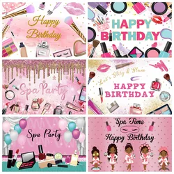 Spa Theme Girls Party Decorations Spa Makeup Happy Birthday Backdrop Girls' Birthday Party Supplies Photoshoot Background