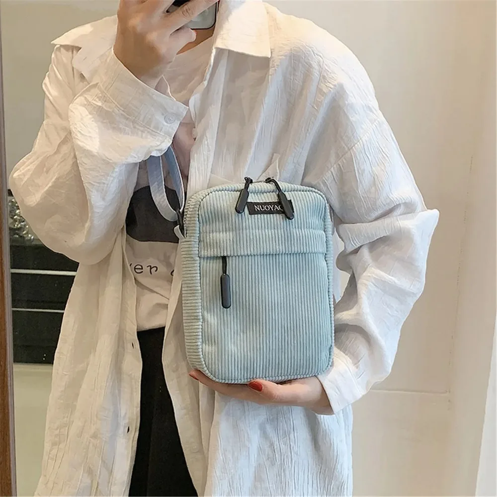 Fashion Corduroy Women\'s Crossbody Bag Casual Sports Student Mobile Phone Small Shoulder Bag Solid Color Female Handbag 2024 New