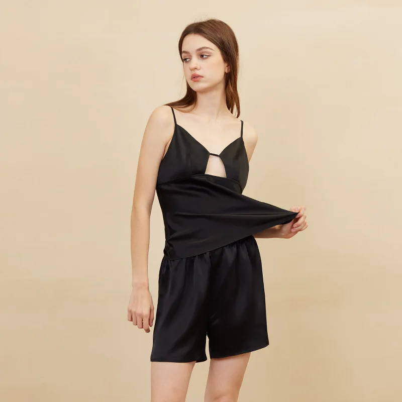

Silk Hollow Sexy Suspender Shorts Suit Summer Loungewear Pajamas for Women