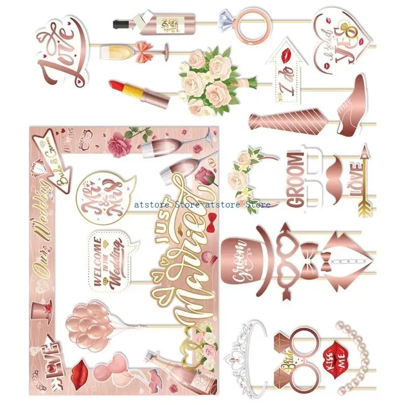 

H37D Wedding Party Photo Booth Props and Frame Funny Backdrop Decorations for Wedding Supplies and Fun Pictures Photography