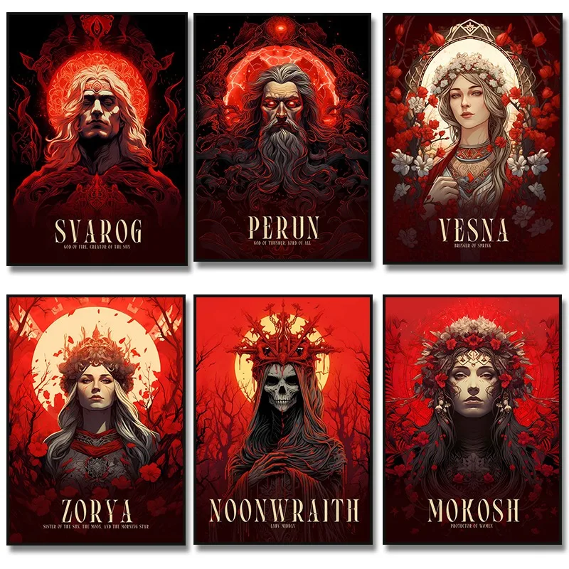 Slavic Gods Mythology Art Poster Perun Zorya Svarog Canvas Painting Wall Prints Picture for Living Room Home Decor Cuadros