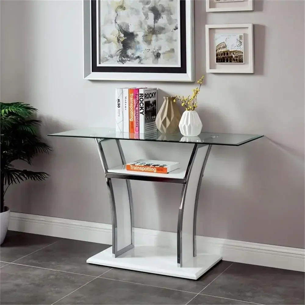[Free Shipping!Hot Deal!]Contemporary Glass Top Sofa Table in Glossy White
