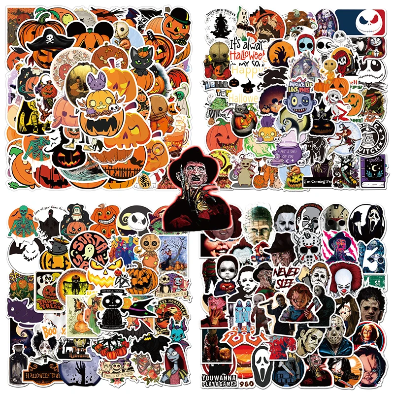 50pcs Halloween Theme Stickers Hallow Pumpkin Witch Graffiti DIY Luggage Laptop Skateboard Phone Decal Sticker Toys