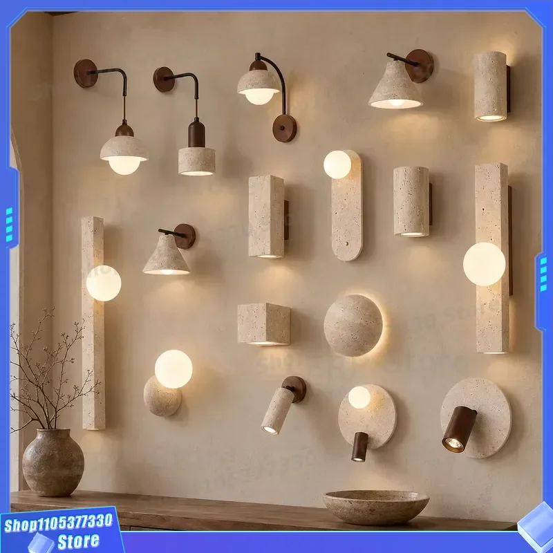 Wabi Sabi Limestone Wall Lamp Warm White LED Cave Stone Light for Bedroom Hotel Living Room Bedside Decor Modern Minimalist