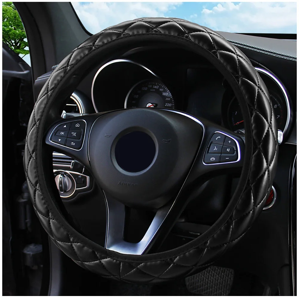 Soft Leather Steering Wheel Cover Car Steering Wheel Cover Crystal Crown Steering Non-slip Protective Interior Accessories