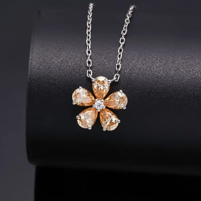 Halskette mit Fünfblättrigem Blumen-Anhänger, Moissanit-Diamant, 925 Sterling Silber Kette, Schmuck für Damen, Hypoallergen, Jubiläumsgeschenk – Detail 27