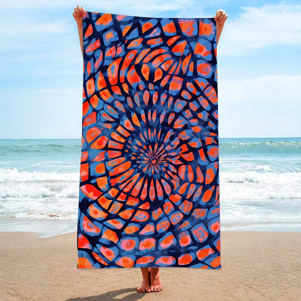 Colorful Tie Dye Abstract Geometric Spirals Large Beach Towel,Sports Gym,Pool, Swim Club,Holiday Gift,Drop Shipping, Wholesale