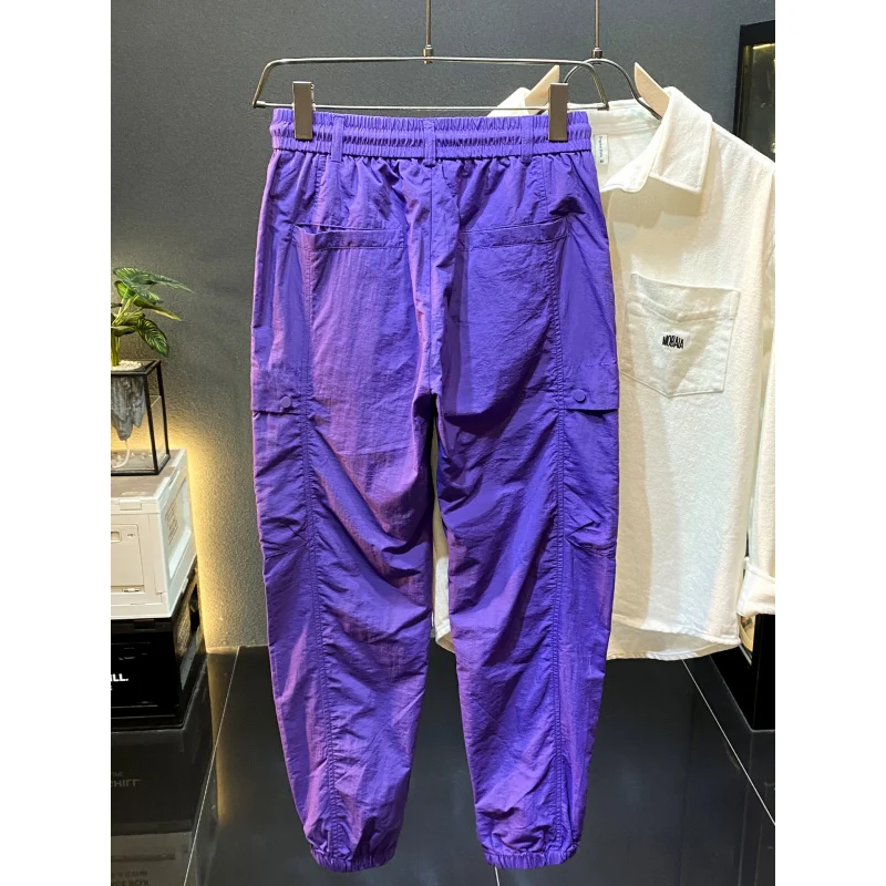 

2025Летние ультратонкие шелковые модные спортивные брюки мужские быстросохнущие свободные крутые повседневные длинные брюки-карго-шаровары