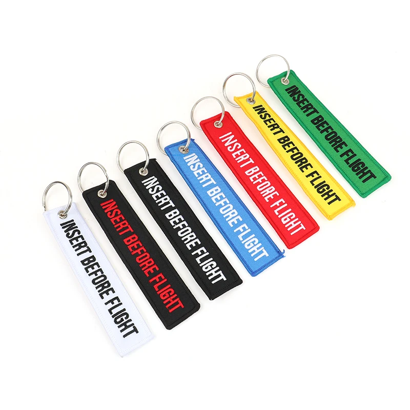 1PCS Car Key Ring Key Fobs Chaveiro INSERT BEFORE FLIGHT Keychain Jewelry Popular llaver Car Motorcycle Key Tag OEM Embroidery