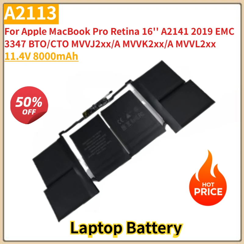 

A2113 Laptop Battery 11.4V 8000mAh For Apple MacBook Pro Retina 16'' A2141 2019 EMC 3347 BTO/CTO New High Quality