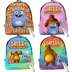 Grizzy i Lemmings 3D plecaki z nadrukiem chłopcy dziewczęta dzieci Cartoon szkolne torby studenci Anime Bookbags dzieci gry plecaki