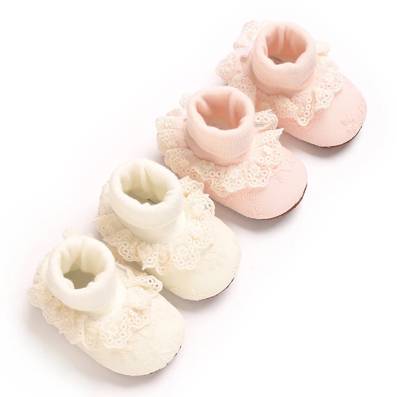 

Baby Shoes For Spring And Autumn Women Princess Pure Cotton Lace No Drop Heel Soft Sole Newborn Walking Shoes