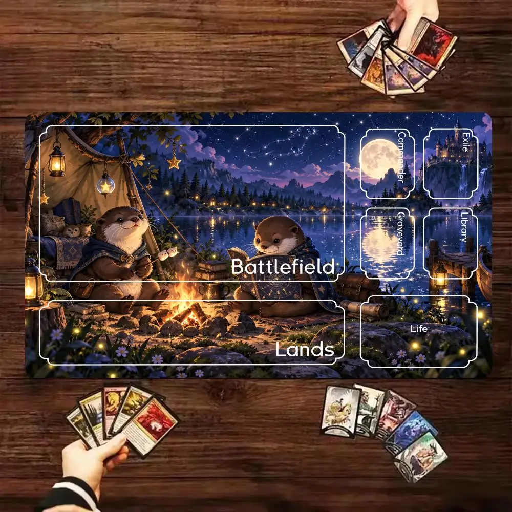 Starry Night Campfire Otter MTG Trading Card Game Playmat TCG Play Mat 600X350 Non-Slip Durable Stitched Edge Magic Card Mats