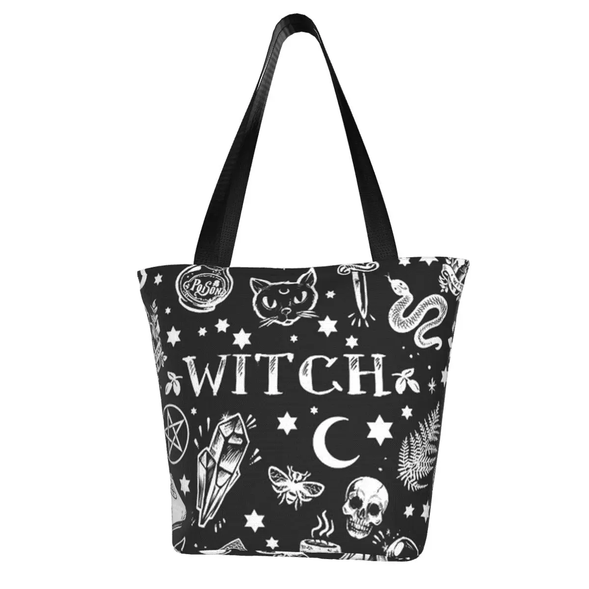 WITCH PATTERN Halloween Shopping Bag Evil Horror Gift Aesthetic Handbag Cloth Streetwear Female Bags