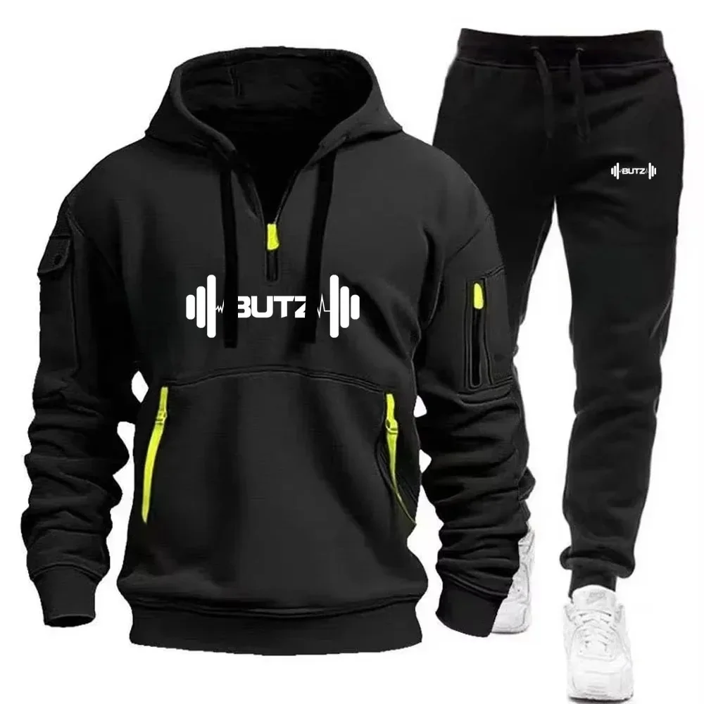 

Men's sweatshirt set 2025 New Men's autumn and winter sweatpants set, zipper sweatshirt + long pants set, casual men's wear, spo