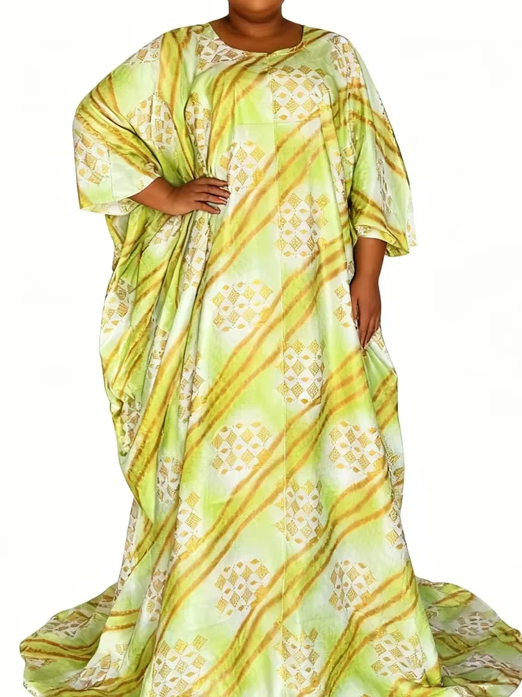 Women's African Ankara Print Long Dress Soft Cotton Brocade Ramadan Kaftan Dashiki Boubou with Scarf Fashionable 2026
