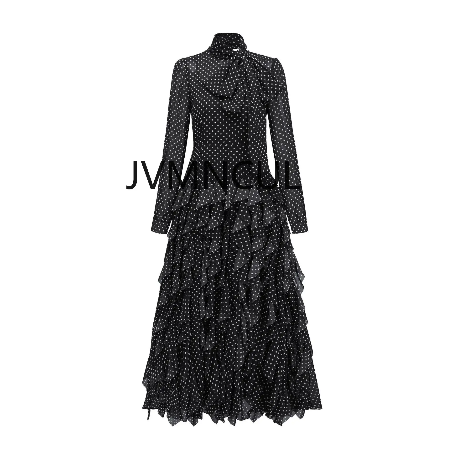 Stylowe lato 2025 transgraniczne europejskie i amerykańskie białe kołnierzyki dojeżdżające do pracy w kropki długa sukienka imprezowa, koktajlowa suknia wieczorowa