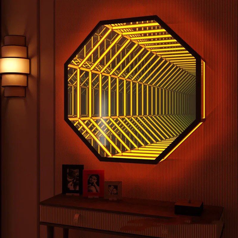 Imagem -02 - Multi-layer Magic Mirror Lâmpada de Parede 3d Luminoso Octogonal Led Mirror Decoração para Casa Estilo Nórdico Túnica Túnel