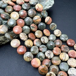 2Strands 12MM Natural Stone Coin Bead,Picasso Jaspers Round Slice Space Beads For DIY Jewelry Making