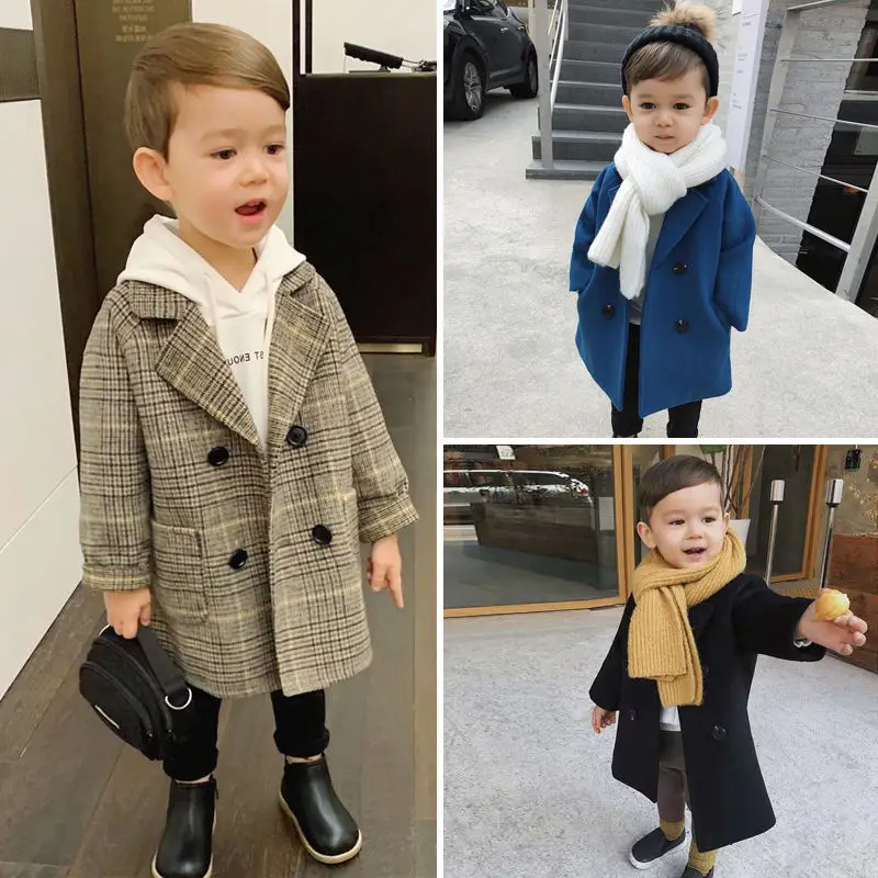 1-7Years Children Wool Coat Baby turndown collar Fashion Warm Jacket Girls Long Overcoat Spring Kids girls Casual Outwear