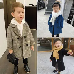 1-7Years Children Wool Coat Baby turndown collar Fashion Warm Jacket Girls Long Overcoat Spring Kids girls Casual Outwear