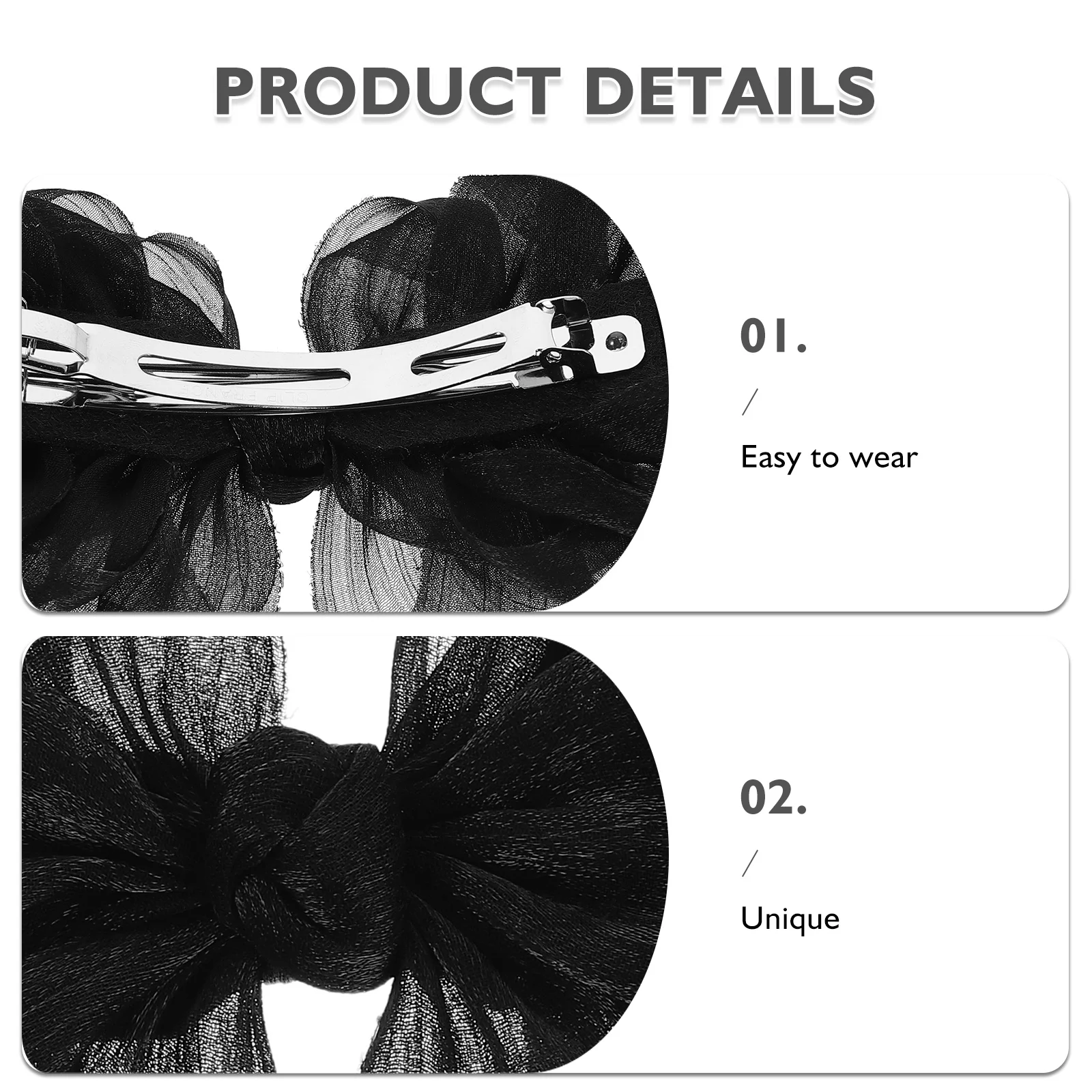 2개입 공주 스타일 헤어 클립 우아한 오간자 리본 바레트 신부 웨딩 헤어 액세서리 파티 프로모션 브라이드메이드 포니테일