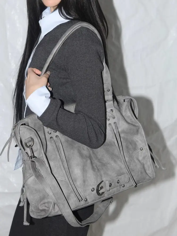 

FANCY CLUB Large Capaci Rivet Strap Motorcycle Bag oulder Crossbody Bag Vintage Tote Bag Briti Sle Nylon