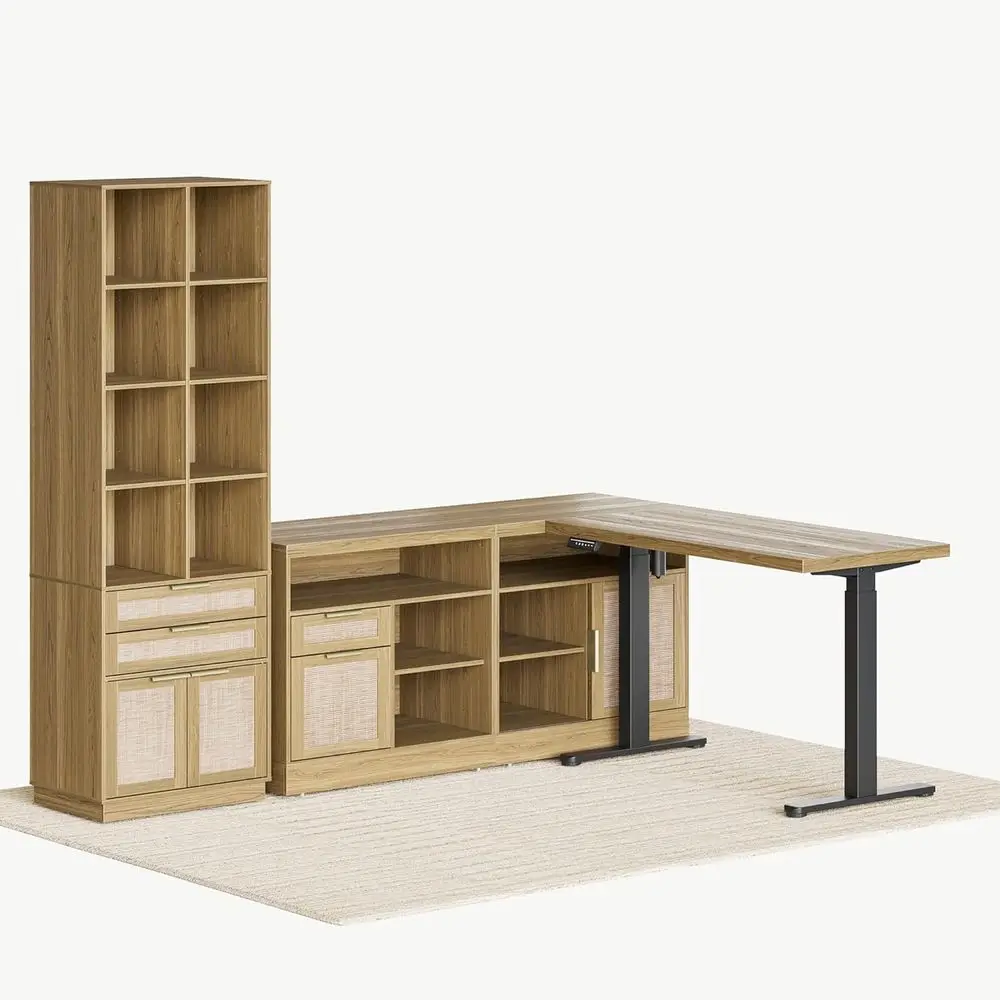

Home Oice urniture Set, 48'' Standing Desk with 73'' Bookshel, Electric Height Adjustable Desk with 2 ile Cabinet, Bookcase with