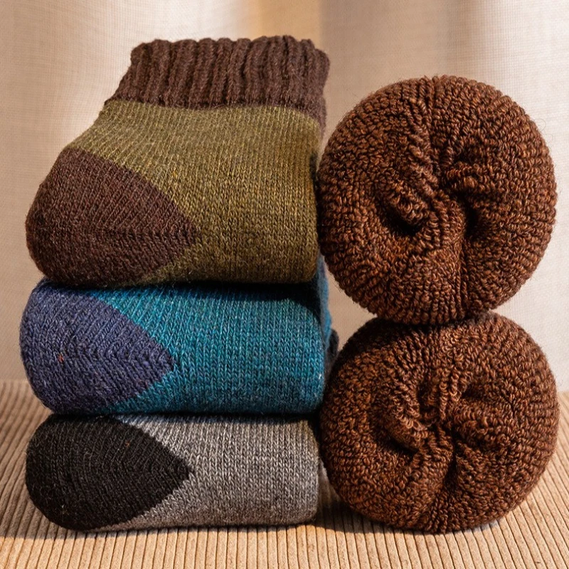 

5Pairs/Lot Men's Socks Wool Socks Winter Super Thick Merino High Quality Wool Fashion Casual Warm Mid-tube Socks Snow Stockings