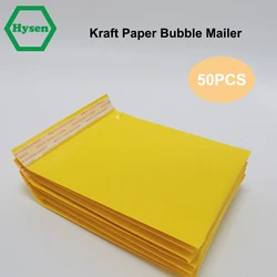 Hysen-bolsa acolchada de burbujas de papel Kraft, 50 piezas, varios tamaños, impermeable, para correo, regalo, Amarillo/marrón