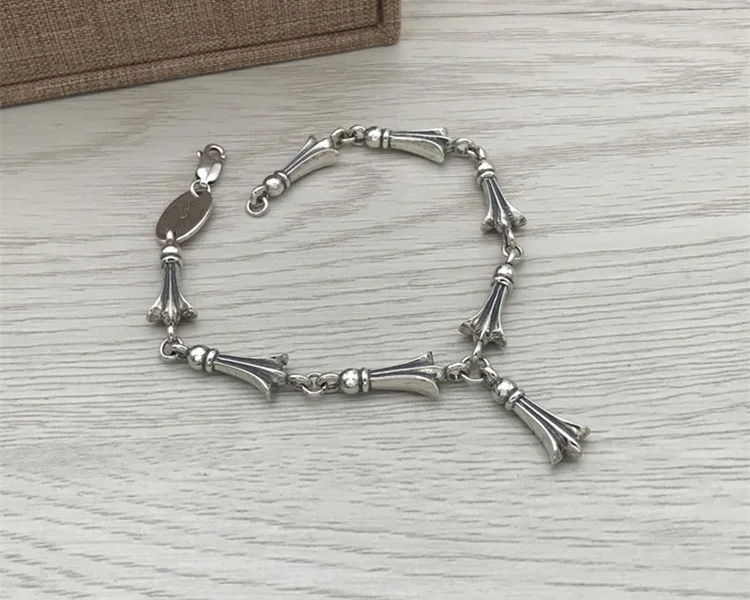 European and American punk pure silver swallowtail bamboo chain, male personality bracelet, Thai silver sweater chain, female co