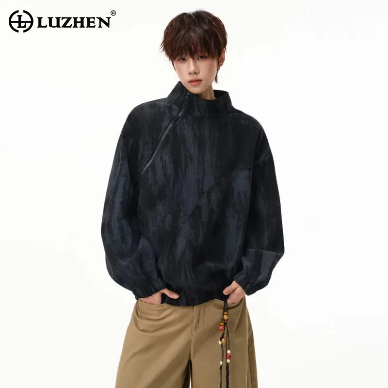 LUZHEN 2026 New Original Tie-dyed Design Slant Zipper Placket Casual Sweatshirt Men's Fashion Korean Handsome Pullover JY9416