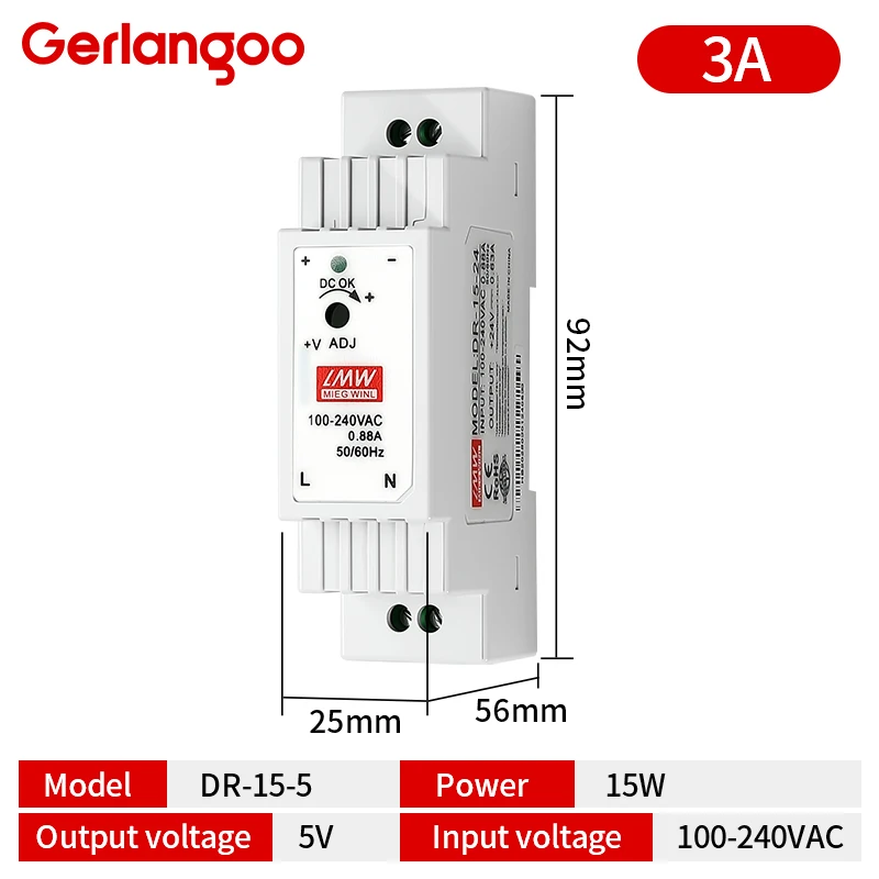 15W 30W 45W 60W Einzelausgang DC 5V 12V 24V Industrielles DIN-Schienen-Netzteil Schalter Eingang 100-240VAC DR-15 DR-30 DR-45 DR-60