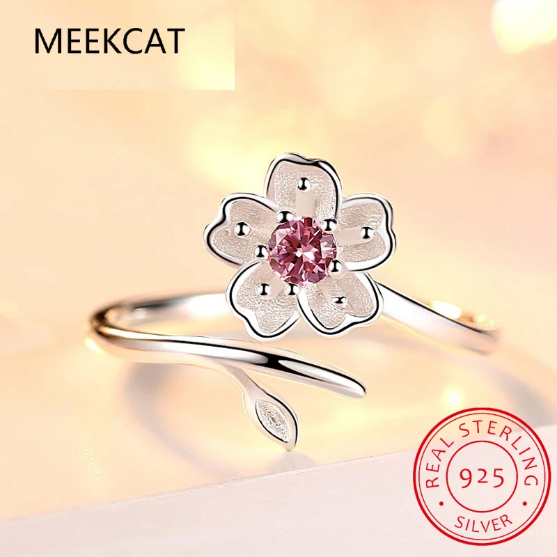 

Flower Created Pink Sapphire 925 Sterling Silver Cherry Blossom Ring for Women Gemstone Fine Jewelry Anniversary Gift