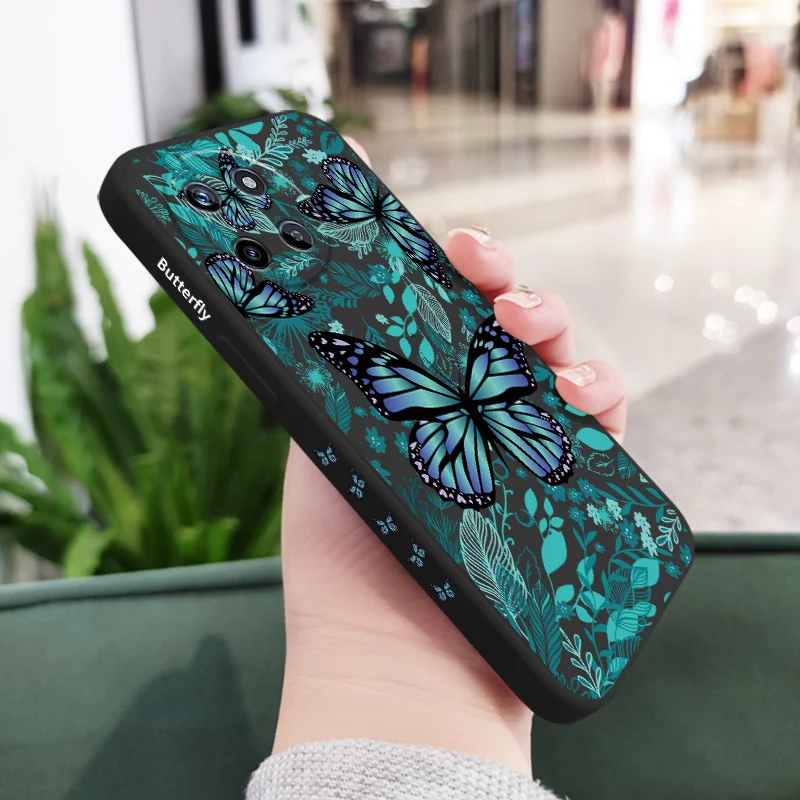 Funda de teléfono con hojas de mariposa para OPPO Realme 14 13 12 11 10 9 9i 8 8i 7 Pro Plus C35 C21Y C25Y C25 4G 5G, funda de silicona líquida
