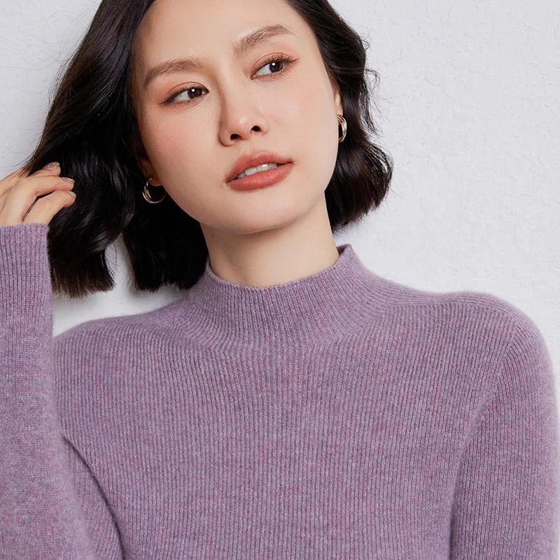 

Women's Cashmere Sweater Half High Collar Long Sleeve Overhead Slimming Commute Style Solid Color Knitted Midweight