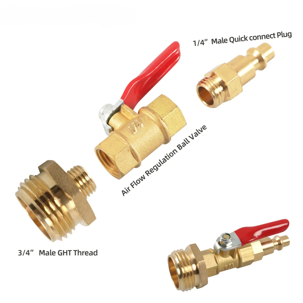 RV Threaded Brass Connector Set 1/4 with Ball Valve Garden Sprinkler Antifreeze Adapter Quick Connector