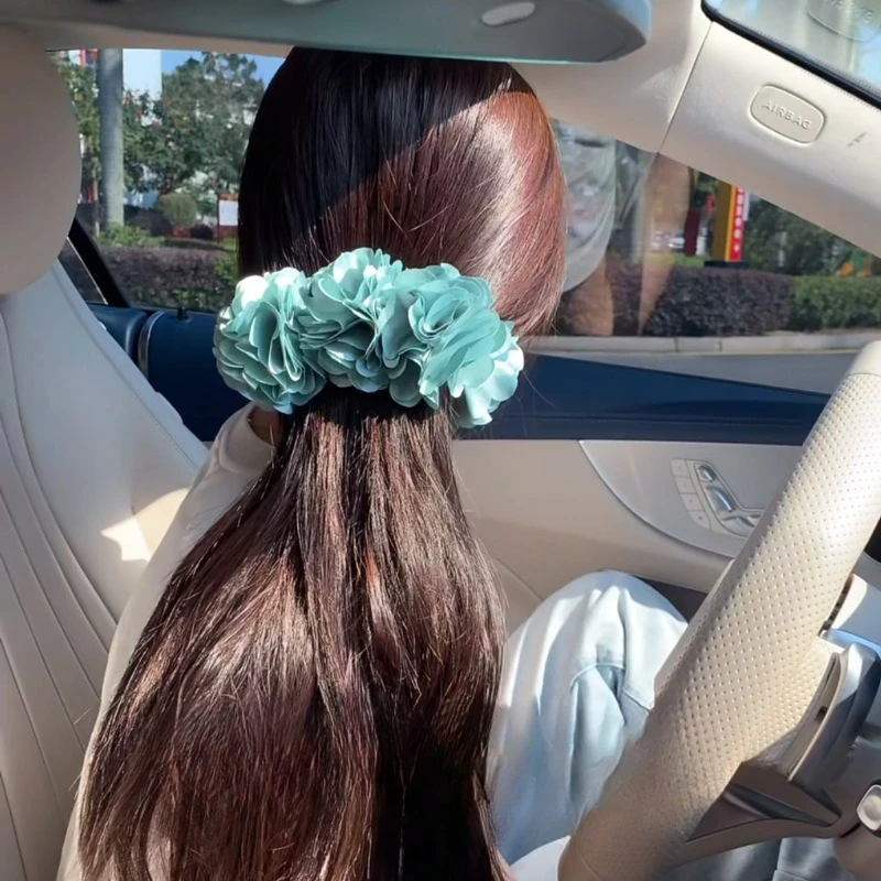 Fabric Flower Banana Clip Vertical Clip Large Ponytail Clip Vacation Headdress Women Girls Sweet Versatile Hair Accessories Gift