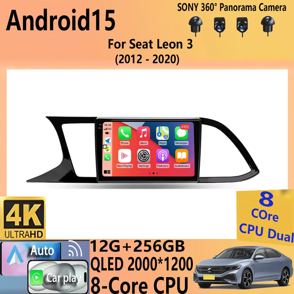 Radio de coche Android 15 Carplay para Seat Leon 3 2012 2013 2014 2015 - 2020 navegación GPS reproductor Multimedia estéreo wifi + 4G Auto BT