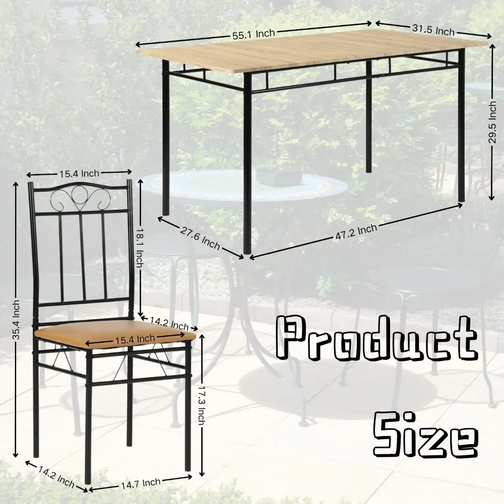 طقم طعام خارجي مكون من 7 قطع مع طاولة خشبية وكراسي معدنية محببة، مثالي لسطح السفينة والحديقة وتجمعات الشرفة #3